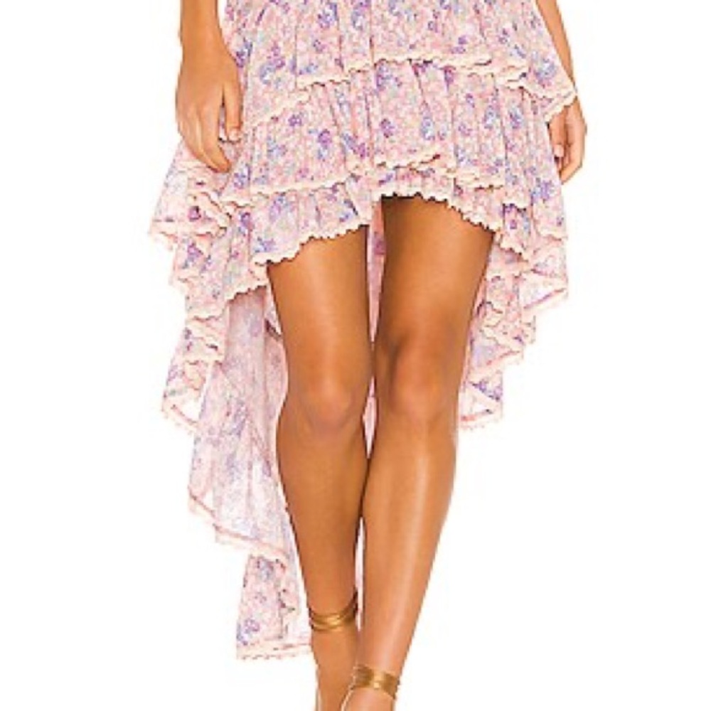 LoveShackFancy Pink Floral Tiered Ruffle Skirt